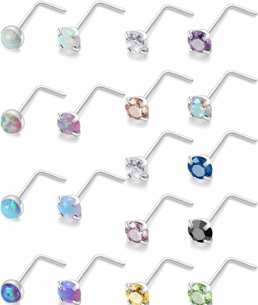 Kridzisw Body Piercing Studs | Kridzisw 18 Pcs 18G 20G 22G Nose Rings Studs Surgical Steel Nose Nostril Cz Inlaid 2Mm Piercing Jewelry For Women Men Girl