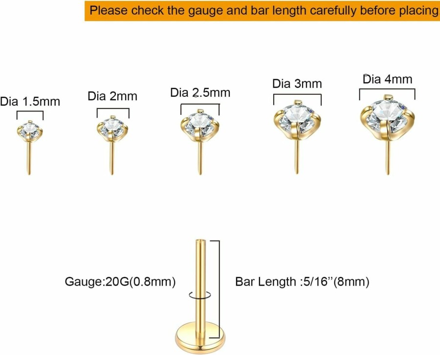 Oveta Body Piercing Studs | Oveta 20G Push Pin Cartliage Helix Tragus Rook Daith Earlobe Earring Studs With 1.5 Mm 2 Mm 2.5 Mm 3 Mm 4 Mm Top Ends, 10 Pcs, 8Mm Bar