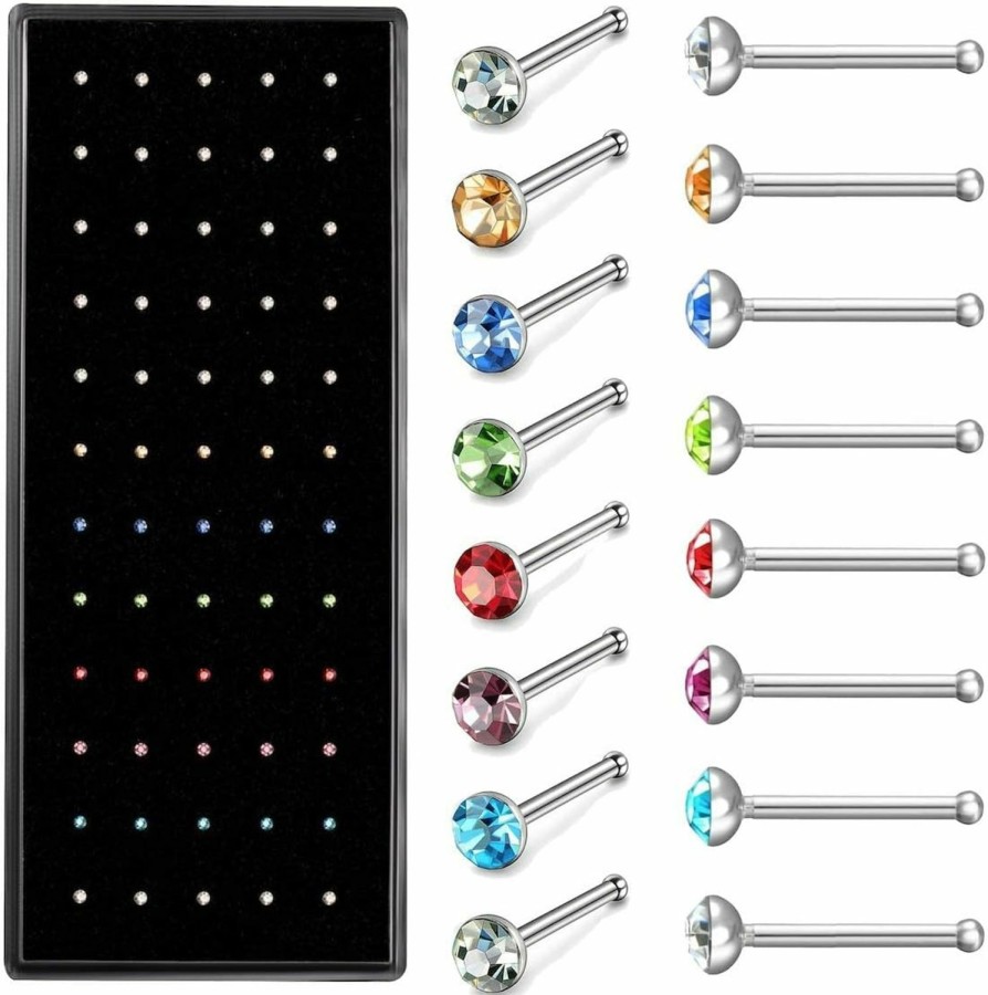 Evevil Body Piercing Studs | Evevil 60Pcs Small Nose Studs Stainless Steel Cz Nose Piercing Jewelry Tiny Bone Studs For Women Men Hypoallergenic 22G