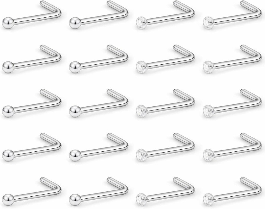 Ftovosyo Body Piercing Studs | Ftovosyo L Shaped Nose Rings 22G Surgical Steel Nose Studs Clear Diamond Cz Curved Bend Piercing Jewelry 20 Pieces 1.5Mm 2Mm 2.5Mm 3Mm