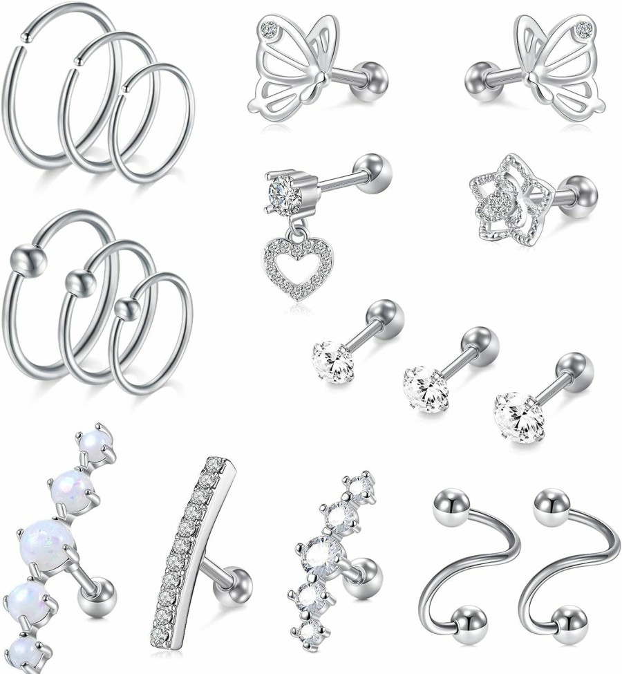 VCMART Body Piercing Studs | Vcmart 16G Cartilage Earring Tragus Piercing Jewelry Cartilage Tragus Helix Conch Earrings For Women Surgical Steel Lip Rings Labrte Stud Ear Lip Medusa Piercing Jewelry