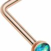 Freedom Fashion Body Piercing Studs | Freedom Fashion Rose Gold Opal Sparkle L-Shaped 316L Surgical Steel Nose Stud Ring (Sold Individually)