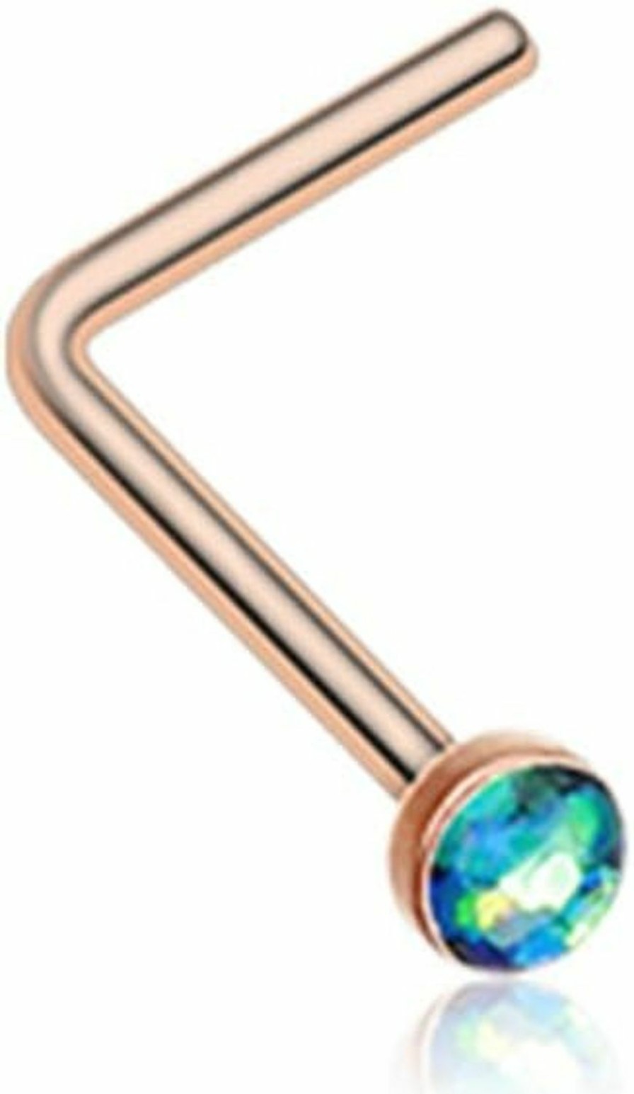 Freedom Fashion Body Piercing Studs | Freedom Fashion Rose Gold Opal Sparkle L-Shaped 316L Surgical Steel Nose Stud Ring (Sold Individually)