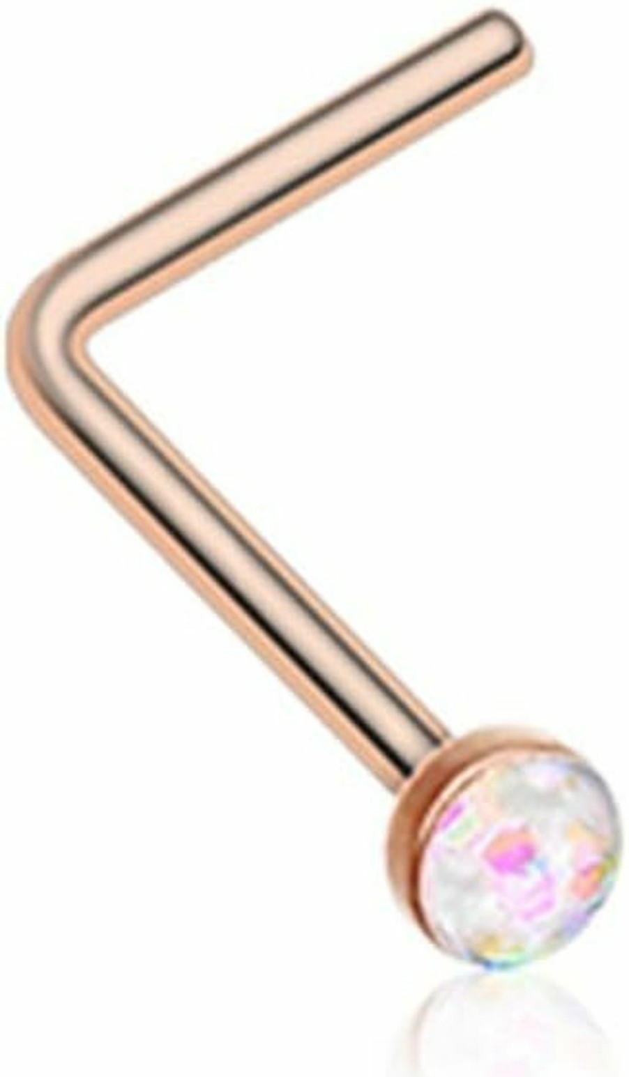 Freedom Fashion Body Piercing Studs | Freedom Fashion Rose Gold Opal Sparkle L-Shaped 316L Surgical Steel Nose Stud Ring (Sold Individually)