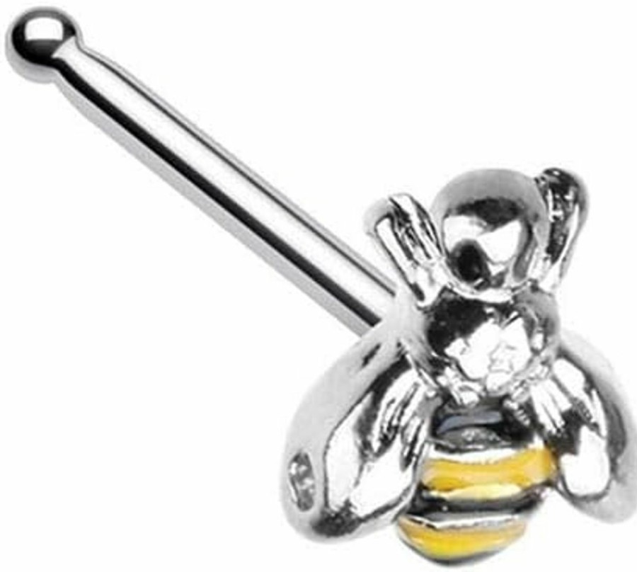 Body Accentz Body Piercing Studs | Body Accentz 20 Gauge Buzz Bumble Bee L-Shape Nose Stud All 316L Surgical Steel