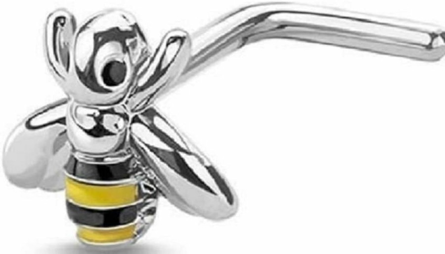 Body Accentz Body Piercing Studs | Body Accentz 20 Gauge Buzz Bumble Bee L-Shape Nose Stud All 316L Surgical Steel