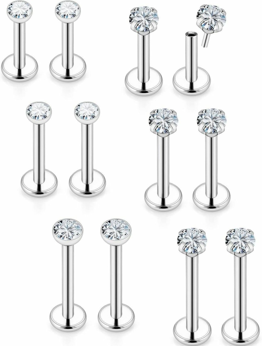 Xnsjeyy Body Piercing Studs | Xnsjeyy 16G 18G 20G Threadless Push In Lip Rings For Women Stainless Steel Labret Jewelry Monroe Lip Ring Medusa Piercing Jewelry Tragus Helix Cartilage Earring Piercing Jewelry For Women Cz 6 Pairs