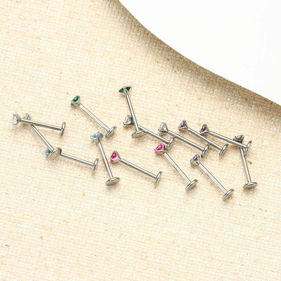 ZYTAIJEW Body Piercing Studs | 2Pcs G23 Titanium 18G 8Mm/10Mm Threadless Push-In Flat Back Nose Stud Ring 3Mm Prong Cz Monroe Labret Lip Rings Helix Nail Cartilage Tragus Earring Piercing Jewelry