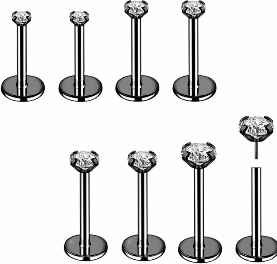 AccGin Body Piercing Studs | 8Pcs 20G 18G Threadless Push In Nose Stud Rings For Women Men Stainless Steel Nose Studs Nostril Piercing Jewelry Cz Nose Rings Studs 1.5Mm 2Mm 2.5Mm 3Mm Black Silver Gold