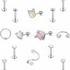 VALDEAS Body Piercing Studs | Valdeas 14Pcs 16G Cartilage Hoop Stud Earrings For Women Stainless Steel Conch Tragus Helix Twisted Ballbell Spiral Piercing Jewelry