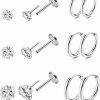 DAILI Body Piercing Studs | Threadless Flat Back Earrings Tragus Piercing Jewelry, 6 Pairs Earring Sets For Multiple Piercing, Small Huggie Hoop Earrings For Women, Surgical Steel Earrings Hypoallergenic Cartilage Helix Earrings