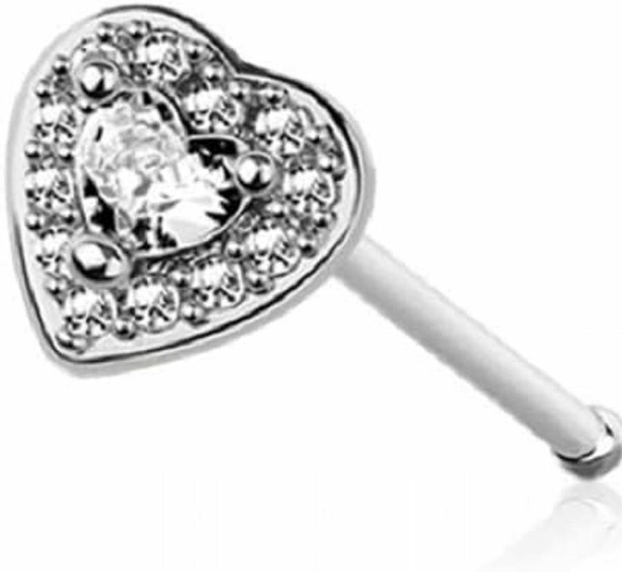 Pierced Owl Body Piercing Studs | Pierced Owl 20Ga 316L Stainless Steel Cz Crystal Paved Heart Nose Bone Stud