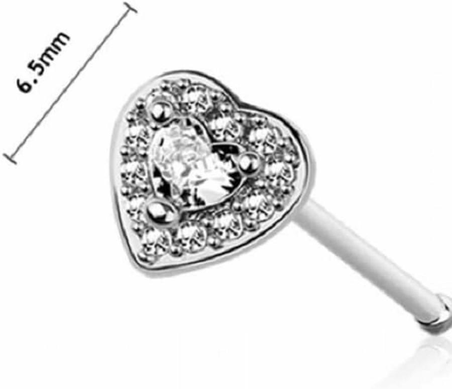 Pierced Owl Body Piercing Studs | Pierced Owl 20Ga 316L Stainless Steel Cz Crystal Paved Heart Nose Bone Stud