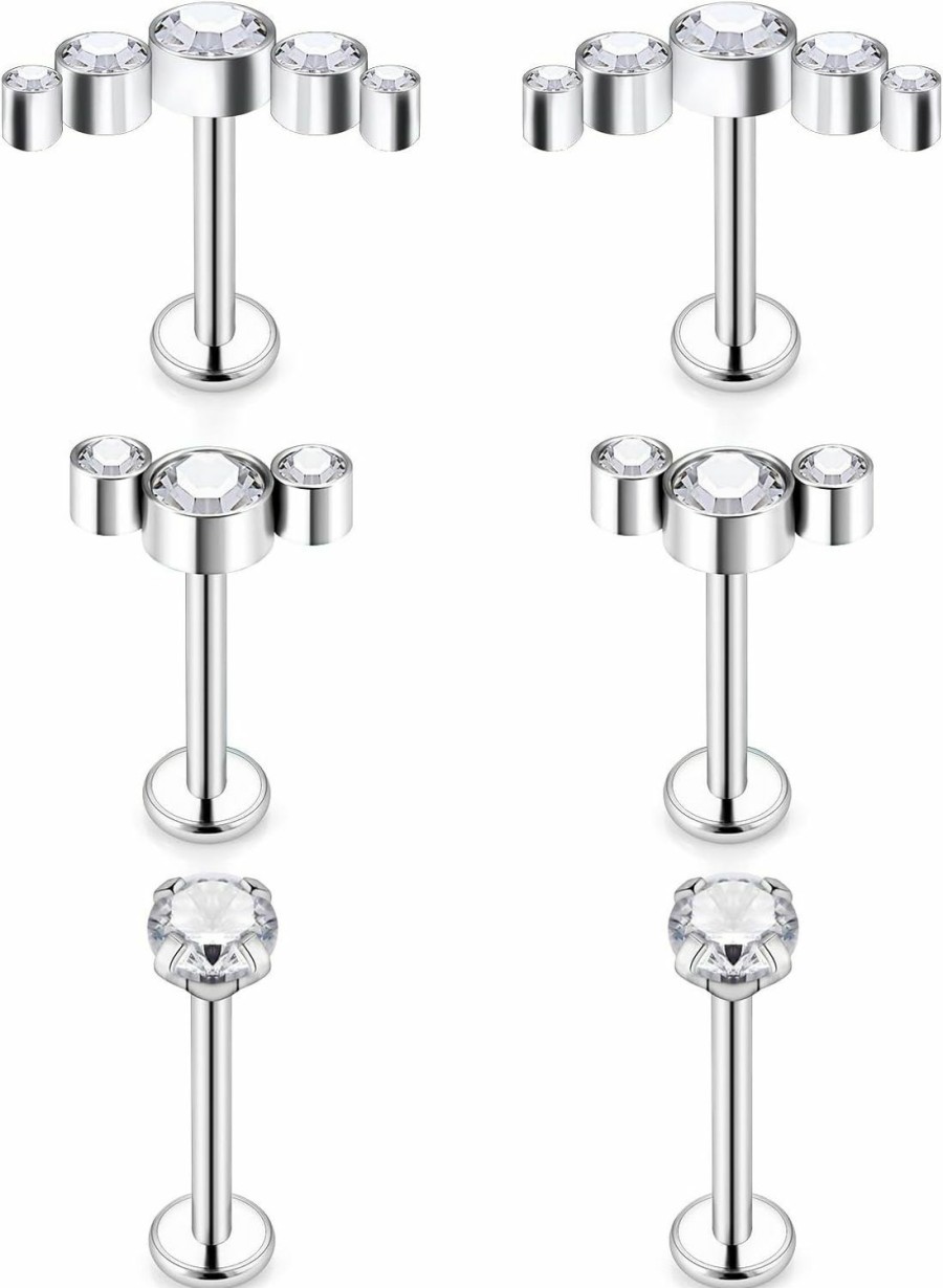 Lcolyoli Body Piercing Studs | Lcolyoli Crystal Cartilage Earring Stud For Women Internally Threaded Stainless Steel 16G Helix Conch Tragus Piercing Jewelry Set