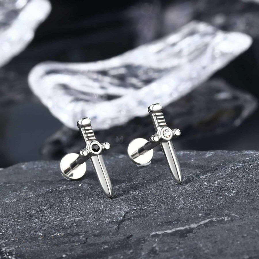 CM Crareesi Mania Body Piercing Studs | Cm Crareesi Mania Dagger Internally Threaded Labret Studs Stud Earrings 316L Stainless Steel Medusa Lip Piercing Jewelry 16G 8Mm Flat Back Helix Cartilage Tragus Piercing Jewelry