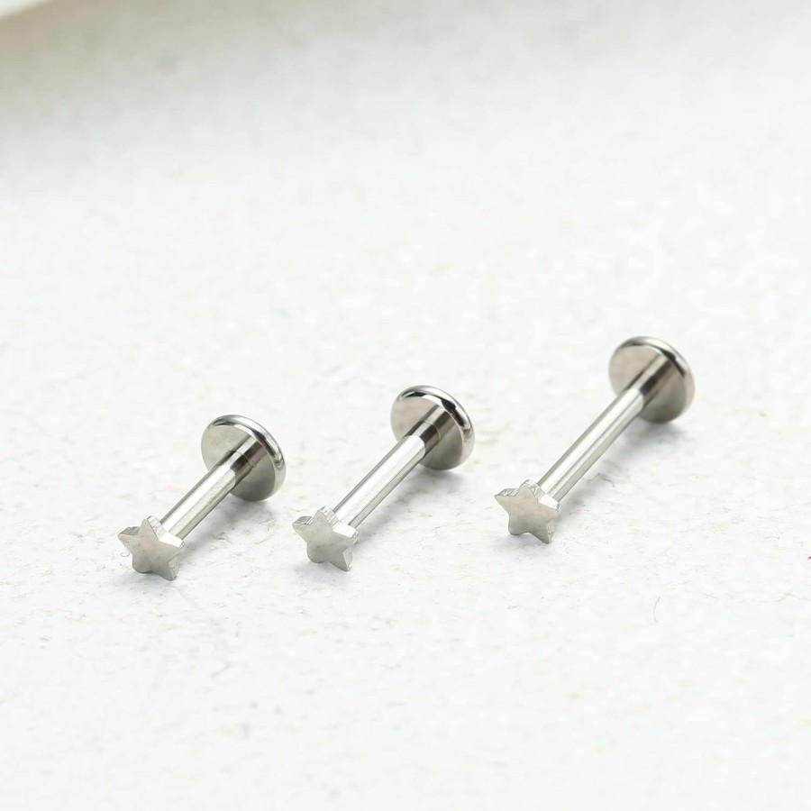 ZYTAIJEW Body Piercing Studs | Zytaijew 3Pcs 16G 6Mm 8Mm 10Mm G23 Titanium Internally Threaded 3Mm Heart/Star/Cross/Moon/Lightning/Round Labret Monroe Lip Tragus Cartilage Earring Ring Stud Piercing Jewelry