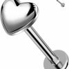 Jewseen Body Piercing Studs | Jewseen G23 Implant Grade Titanium Cartilage Stud Internally Threaded Flat Back Earrings Heart Lip Piercing Jewelry For Women Men