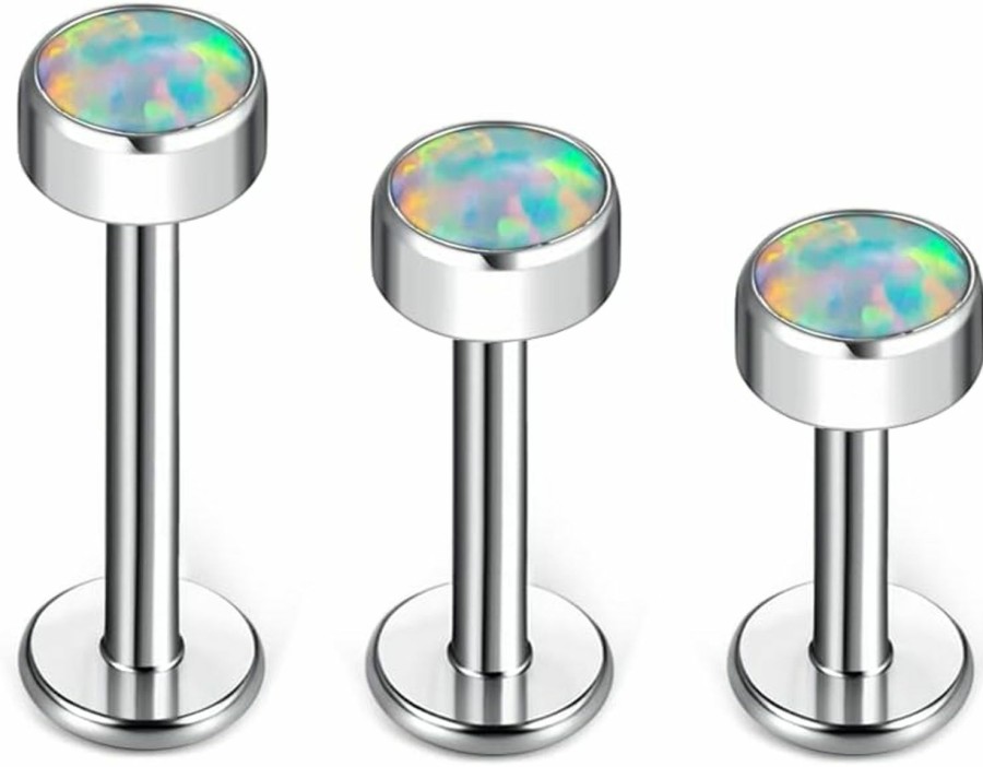 TOMIDES Body Piercing Studs | Tomides 16G G23 Titanium Tragus Conch Cartilage Earrings Labret Studs Flat Back Opal Lip Studs Piercing Jewelry For Helix Rook Lobe Internally Threaded Medusa Monroe