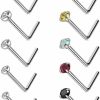 ZUOPOEKI Body Piercing Studs | Zuopoeki 10Pcs Nose Rings Studs Surgical Steel L Shaped 20G Cz Nose Studs Piercing Jewelry For Women Men