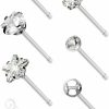 Amelia Fashion Body Piercing Studs | Amelia Fashion 20 Gauge 7 Pack 316L Surgical Steel Nose Stud Rings Includes Shapes Square Cz, Round Cz, Star Cz, Heart Cz, Press Fit 2Mm Round Cz, Steel Ball, And One Clear Flat Top Nose Stud Retainer