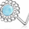 HUKKUN Body Piercing Studs | Hukkun Larimar Nose Ring Studs Sterling Silver 20G Nose Piercing Jewelry L Bend Nose Stud For Women