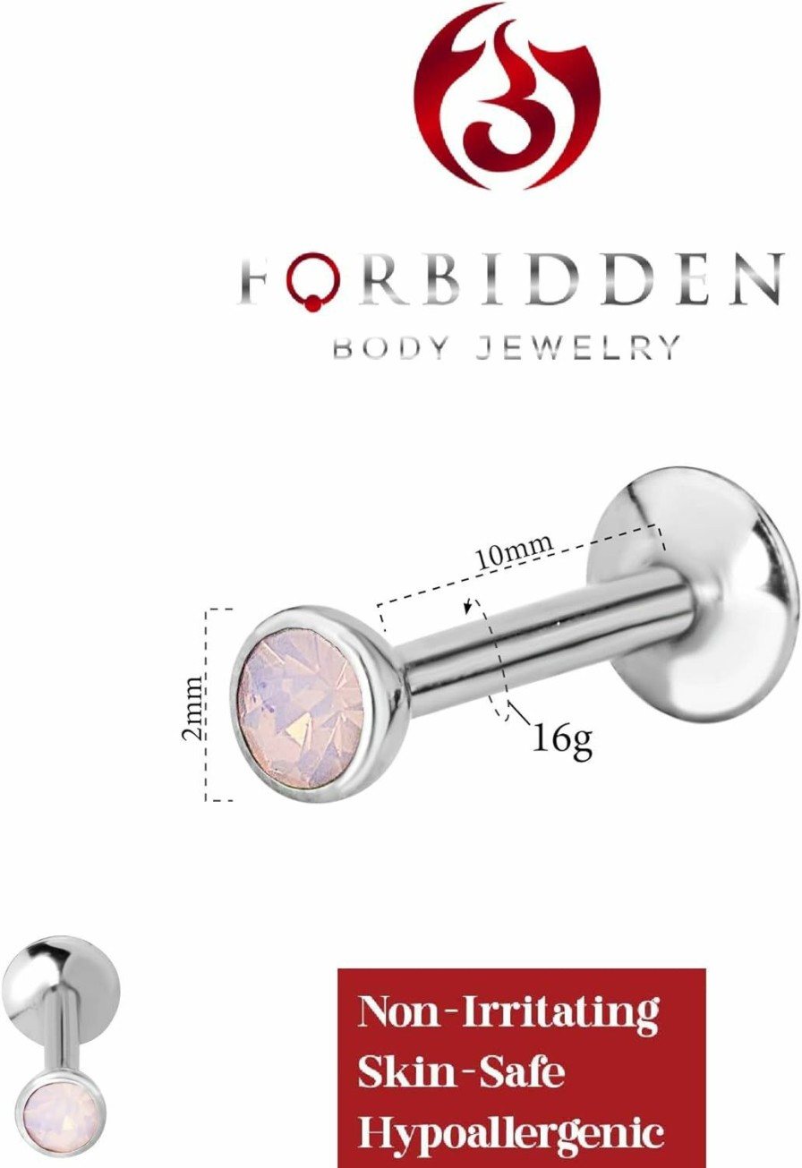 Forbidden Body Jewelry Body Piercing Studs | Forbidden Body Jewelry 16G Tragus Earring, Helix Earring & Labret Piercing, Internally Threaded Simulated Opal Stud