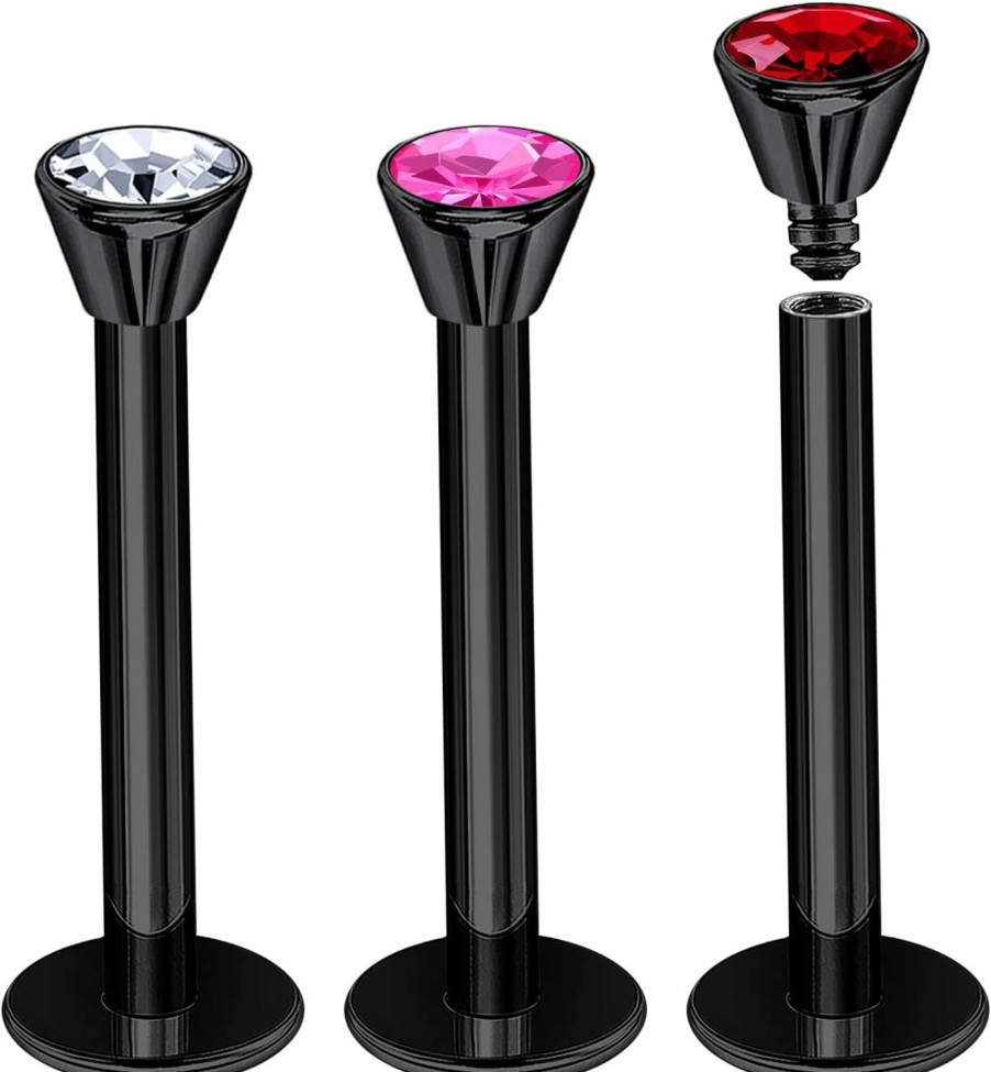 Generic Body Piercing Studs | 3Pcs Internally Black Anodized 16G Labret Piercing Rings Piercing Jewelry Monroe Tragus Lip 2.5Mm Crystal Top More Choices