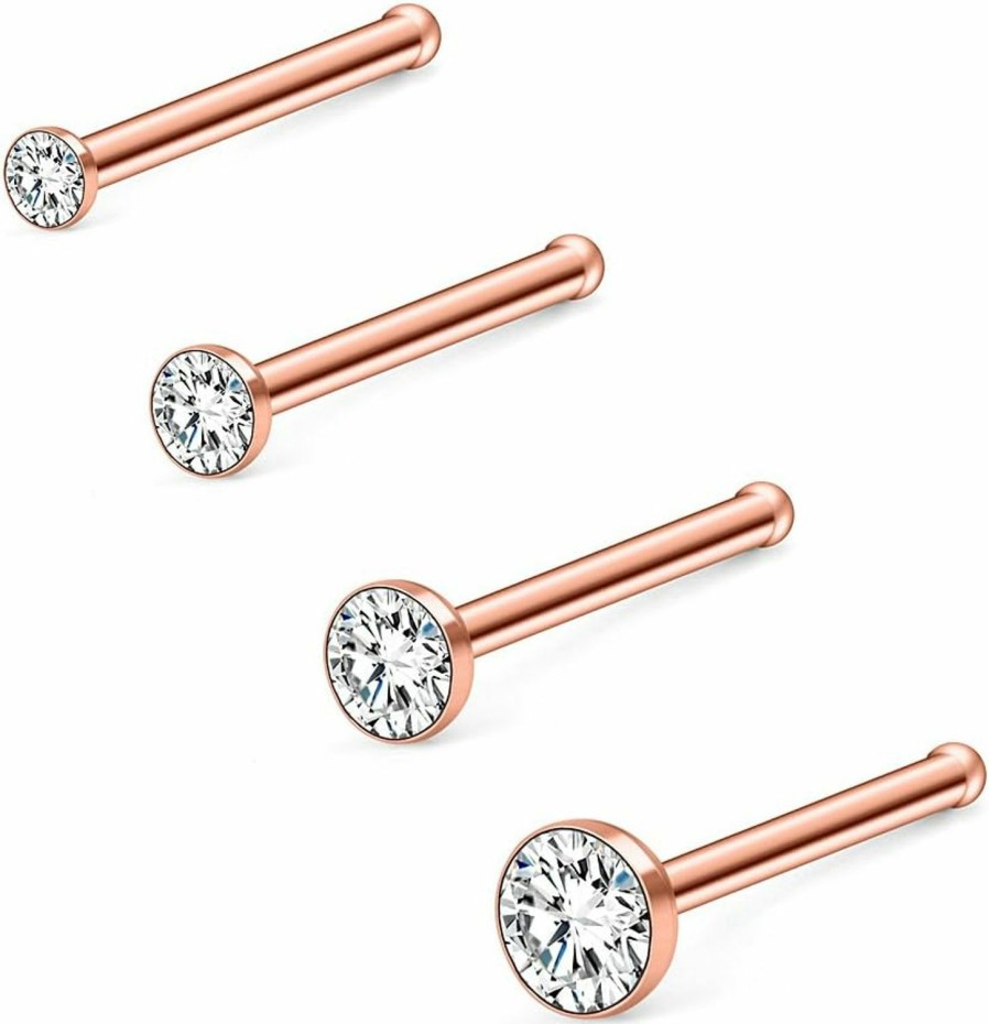 Ruifan Body Piercing Studs | Ruifan 20G 1.5Mm 2Mm 2.5Mm 3Mm Jeweled Clear Diamond Cz Nose Bone Studs Rings Pin Piercing Jewelry 4Pcs